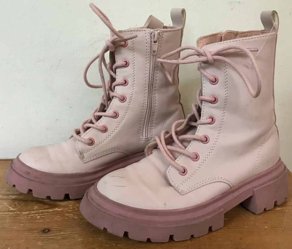 Zara Pink Lace Zip Childrens Girls Chunky Stomper Combat Boots US 13 EU 31 Vegan